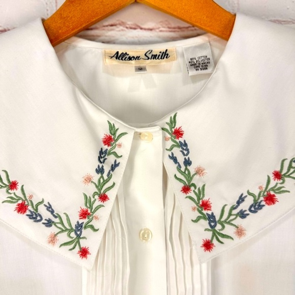Allison Smith vintage embroider collar white button down blouse size 12 - Picture 2 of 12